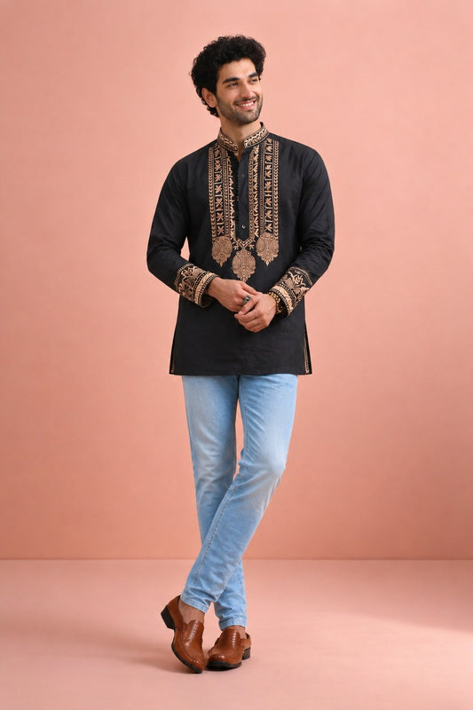 Men’s Rolex silk Kurta with neck embroidery in L to 2XL