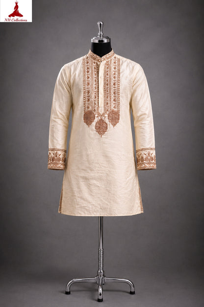Men’s Rolex silk Kurta with neck embroidery in L to 2XL