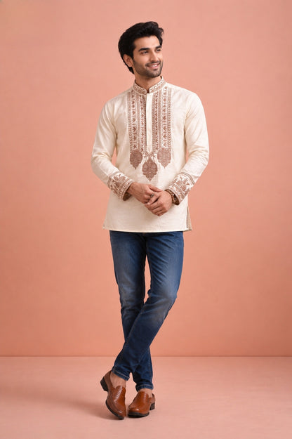 Men’s Rolex silk Kurta with neck embroidery in L to 2XL