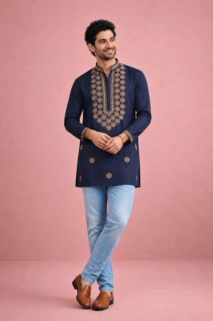 Men’s Rolex silk Kurta with star embroidery in L to 2XL