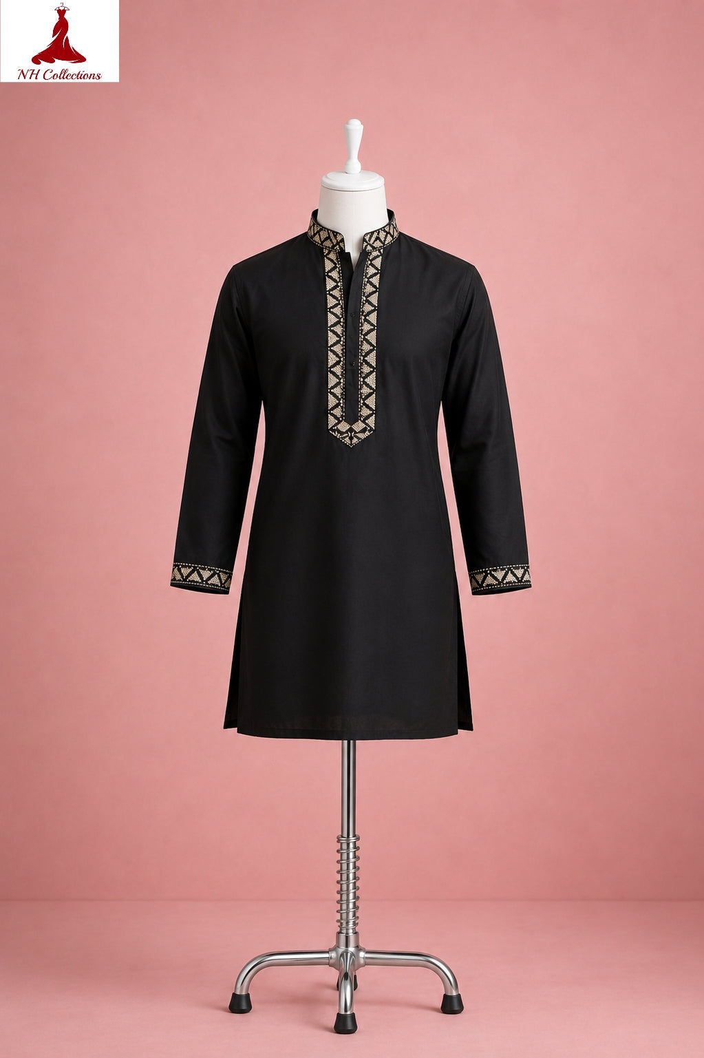 Men’s Rolex silk Kurta with silver embroidery in L to 2XL
