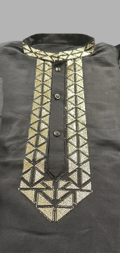 Men’s Rolex silk Kurta with silver embroidery in L to 2XL