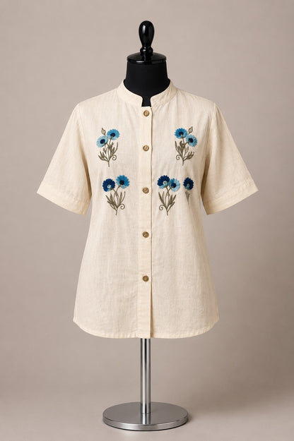 Women's Off-White Cotton Floral Embroidered Top (XL & 2XL)
