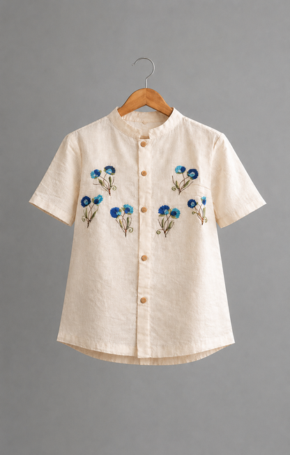 Women's Off-White Cotton Floral Embroidered Top (XL & 2XL)