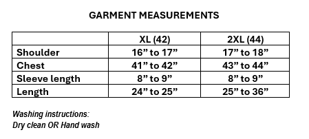 Size guide for Women's Off-White Cotton Floral Embroidered Top (XL & 2XL)