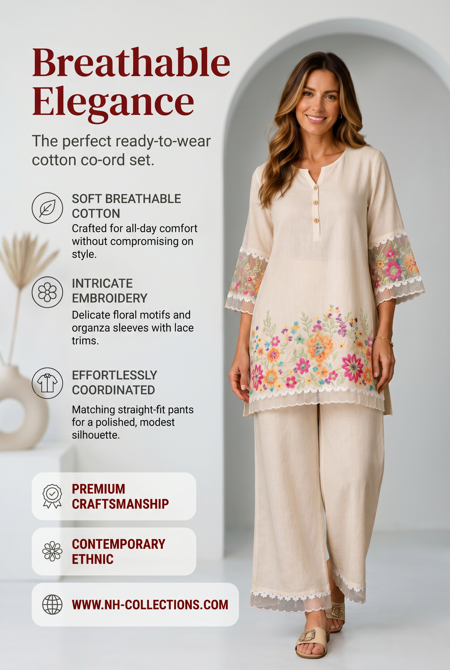 Women's soft cotton embroidered co-ord Set with lace in S to 2XL
