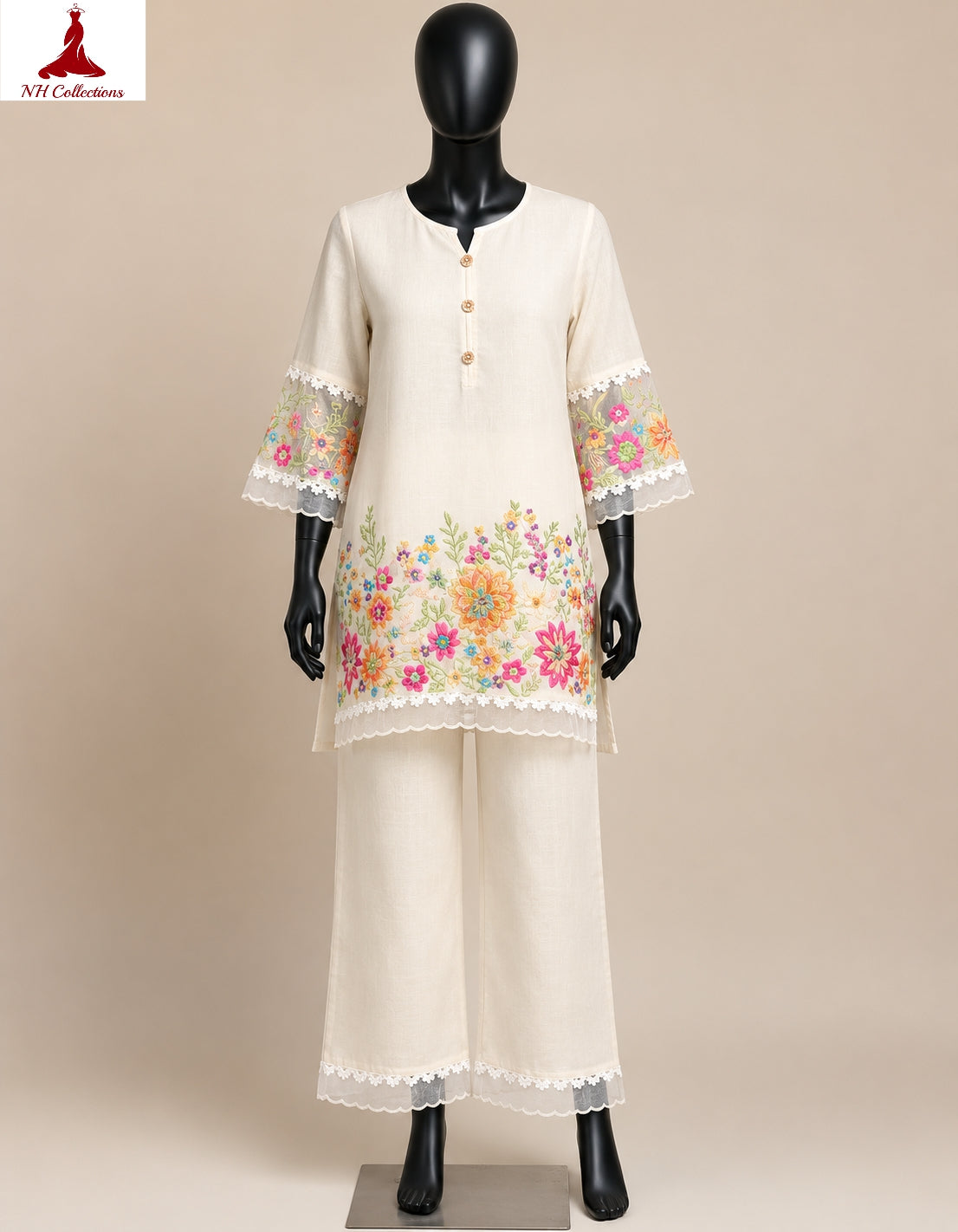 Women's soft cotton embroidered co-ord Set with lace in S to 2XL