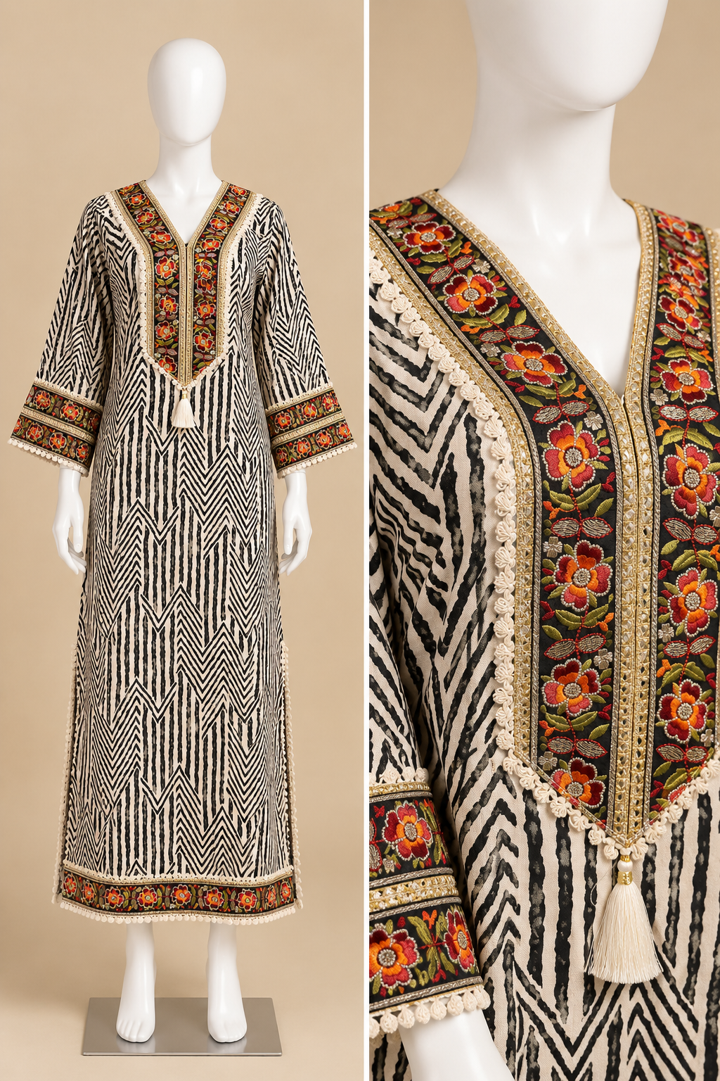 Women's Crepe Aline Long Dress with Foil Work & Embroidered Patch (S to 2XL)