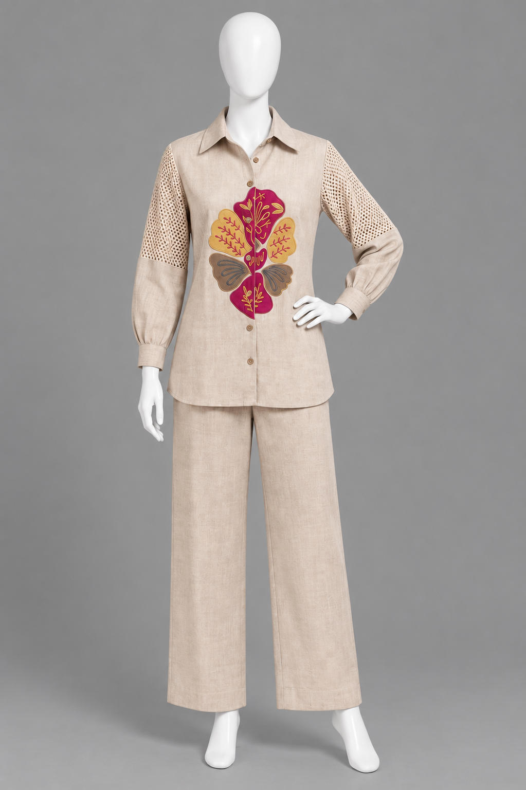 Women's Jute appliqué embroidery coord set in M