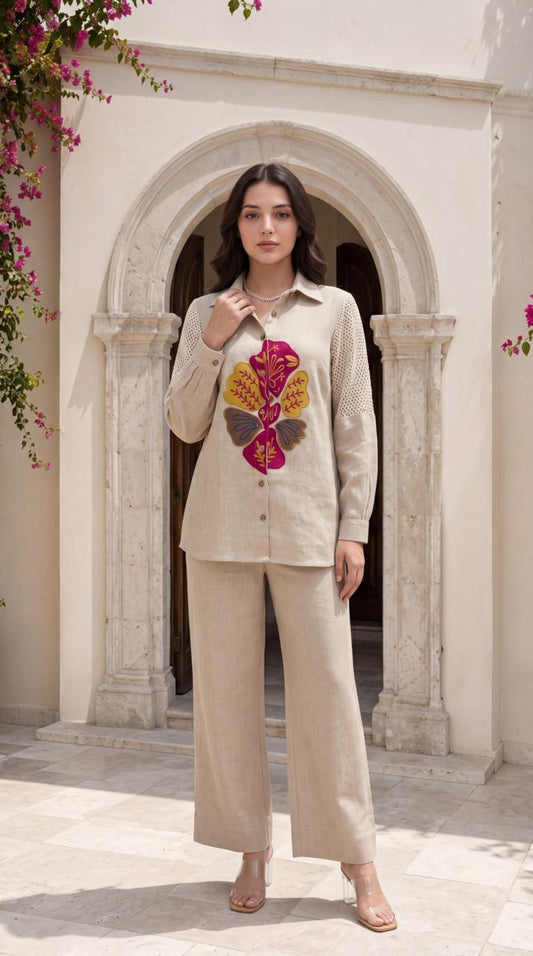 Women's Jute appliqué embroidery coord set in M