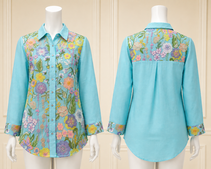 Women's Floral Embroidered Cotton Apple-Cut Top (L, XL, 3XL, 4XL)