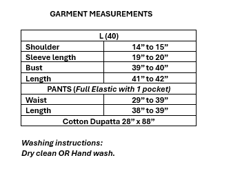 Size guide for Women's Brown Cotton Weaving Work Kurta Set in L