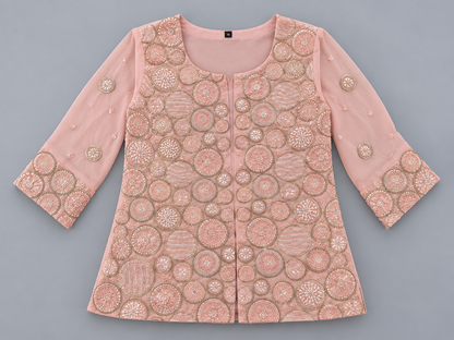 Women's Blush Pink Georgette Embroidered Palazzo Set in S & L