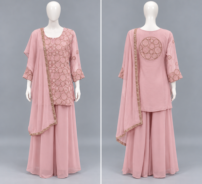 Women's Blush Pink Georgette Embroidered Palazzo Set in S & L