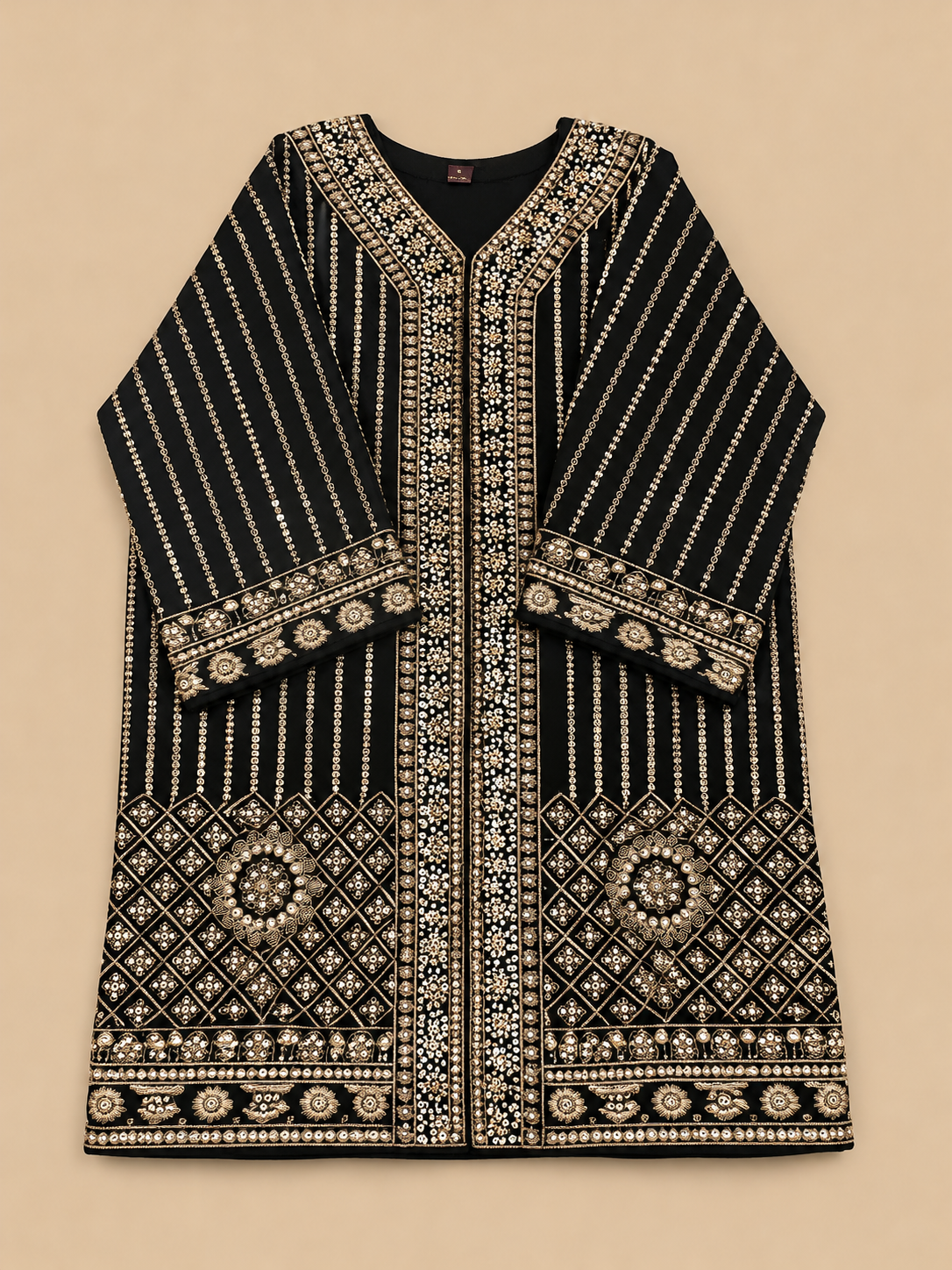 Women's Black Georgette Embroidered Palazzo Set with Stole in S & L