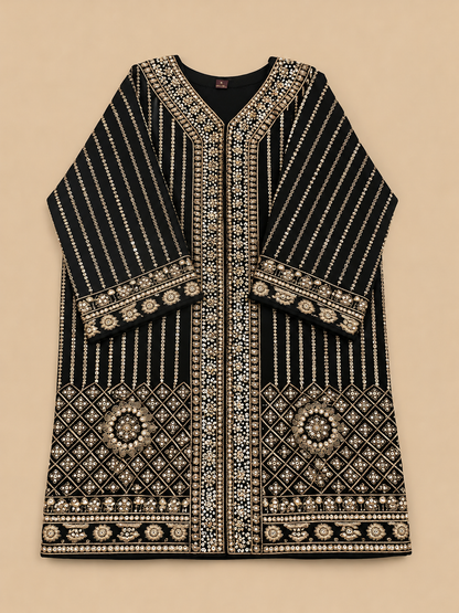 Women's Black Georgette Embroidered Palazzo Set with Stole in S & L