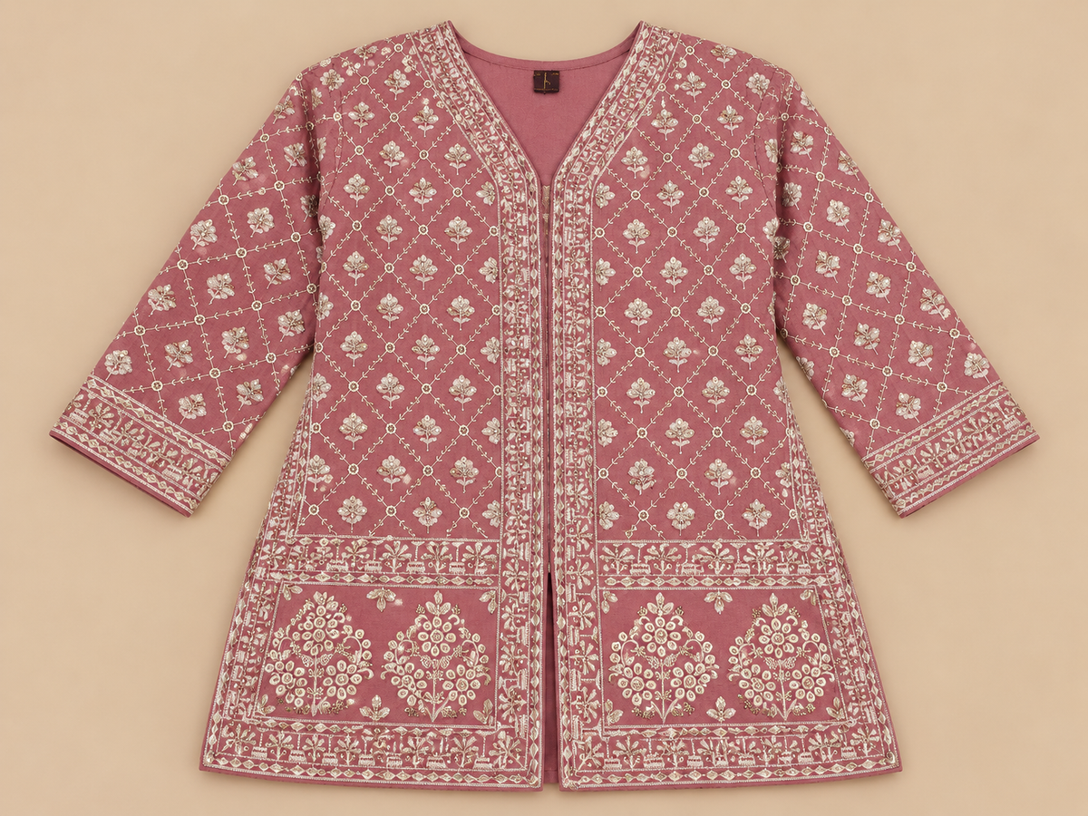 Women's Dusty Rose Georgette Embroidered Palazzo Set in XS & M