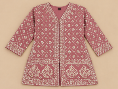 Women's Dusty Rose Georgette Embroidered Palazzo Set in XS & M