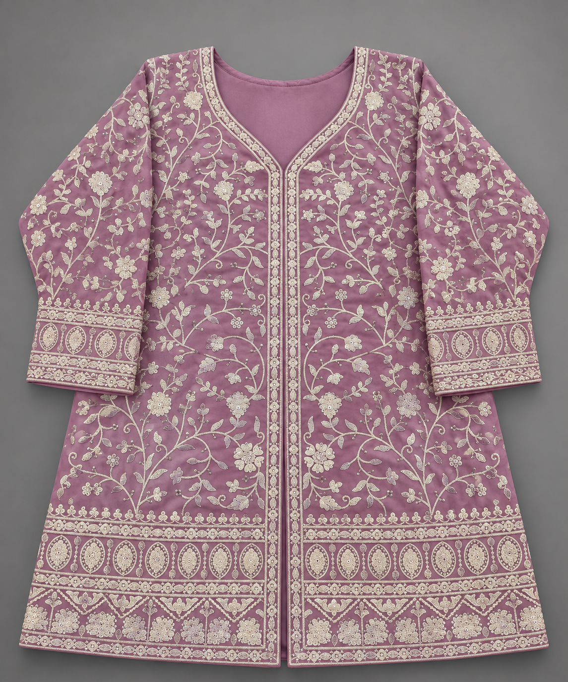 Women's Georgette Embroidered Kurta with Box Pleated Palazzo Set in L