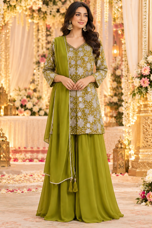 Women's Mehendi Green Pallazo Set in S & M