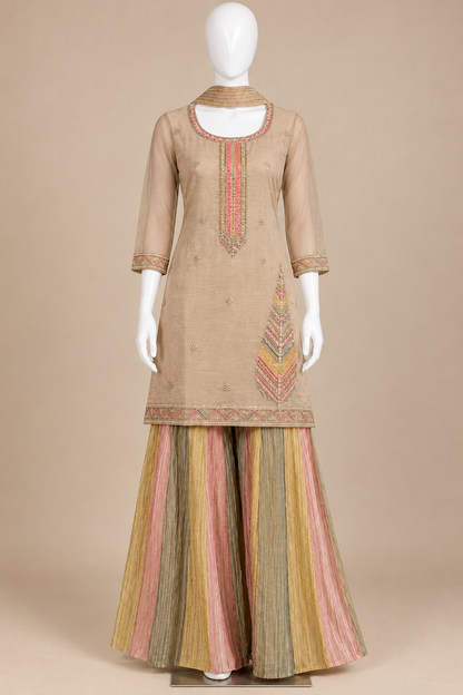 Women's Salsa Silk Embellished Kurta with Multicolor Flared Palazzo in L & 2XL
