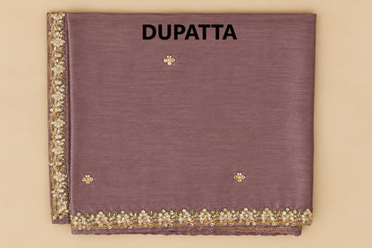 Women's Mauve Chinon Kurta Palazzo Set in M
