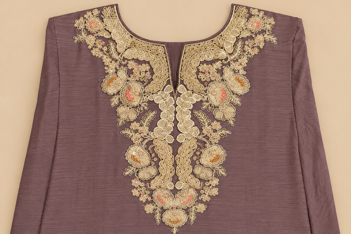 Women's Mauve Chinon Kurta Palazzo Set in M
