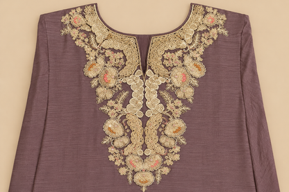 Women's Mauve Chinon Kurta Palazzo Set in M