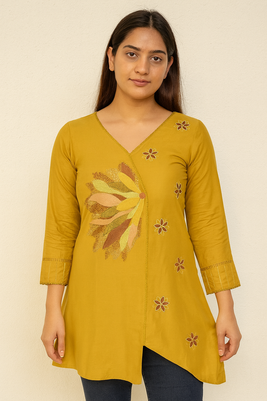 Women's brown rayon blouse with embroidery in XS