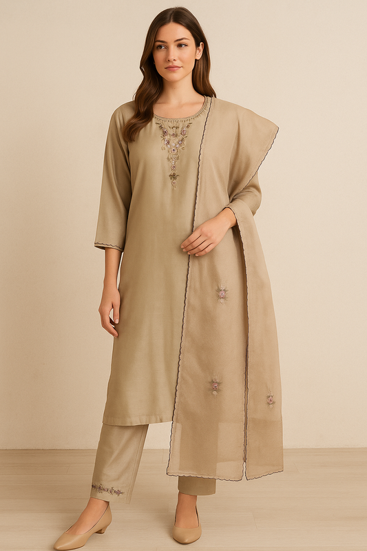 Women's Biscuit color kurta set in M