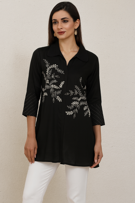 Women's black rayon blouse in M