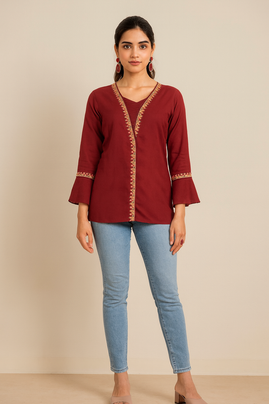 Women's red blouse with bell sleeves in L