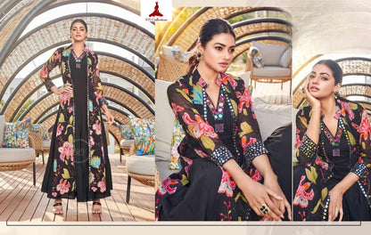 Women's Black dress with mirror work georgette jacket in M