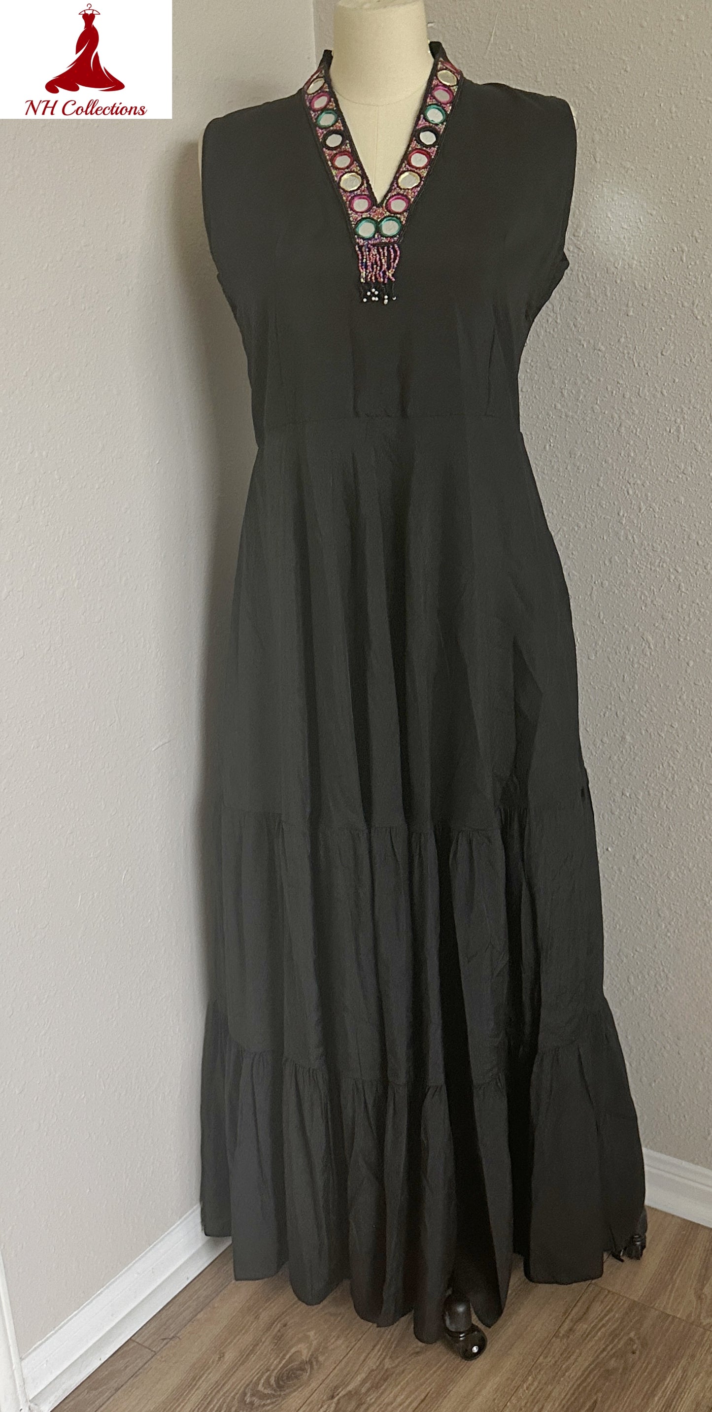 Women's Black dress with mirror work georgette jacket in M