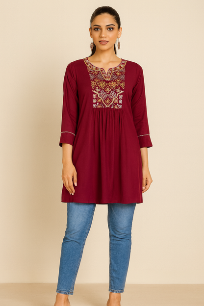 Women's wine color georgette blouse in L