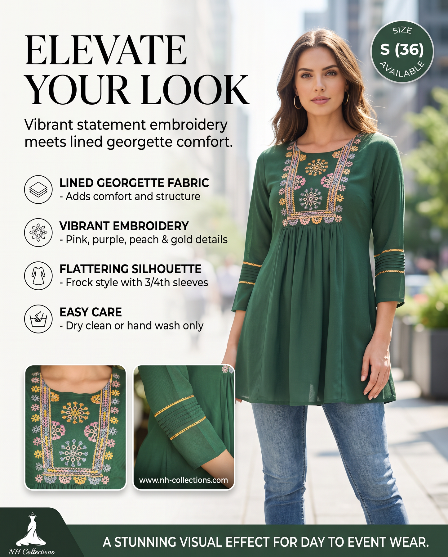 Women's green color georgette blouse in S