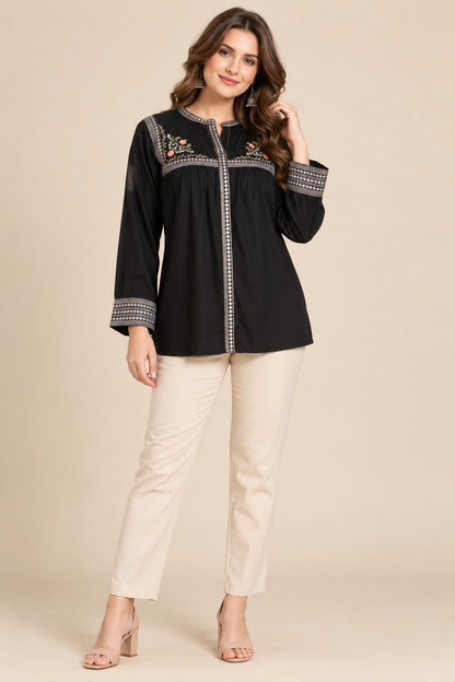 Women's Rayon Embroidered Long Sleeve Top (L &  XL)