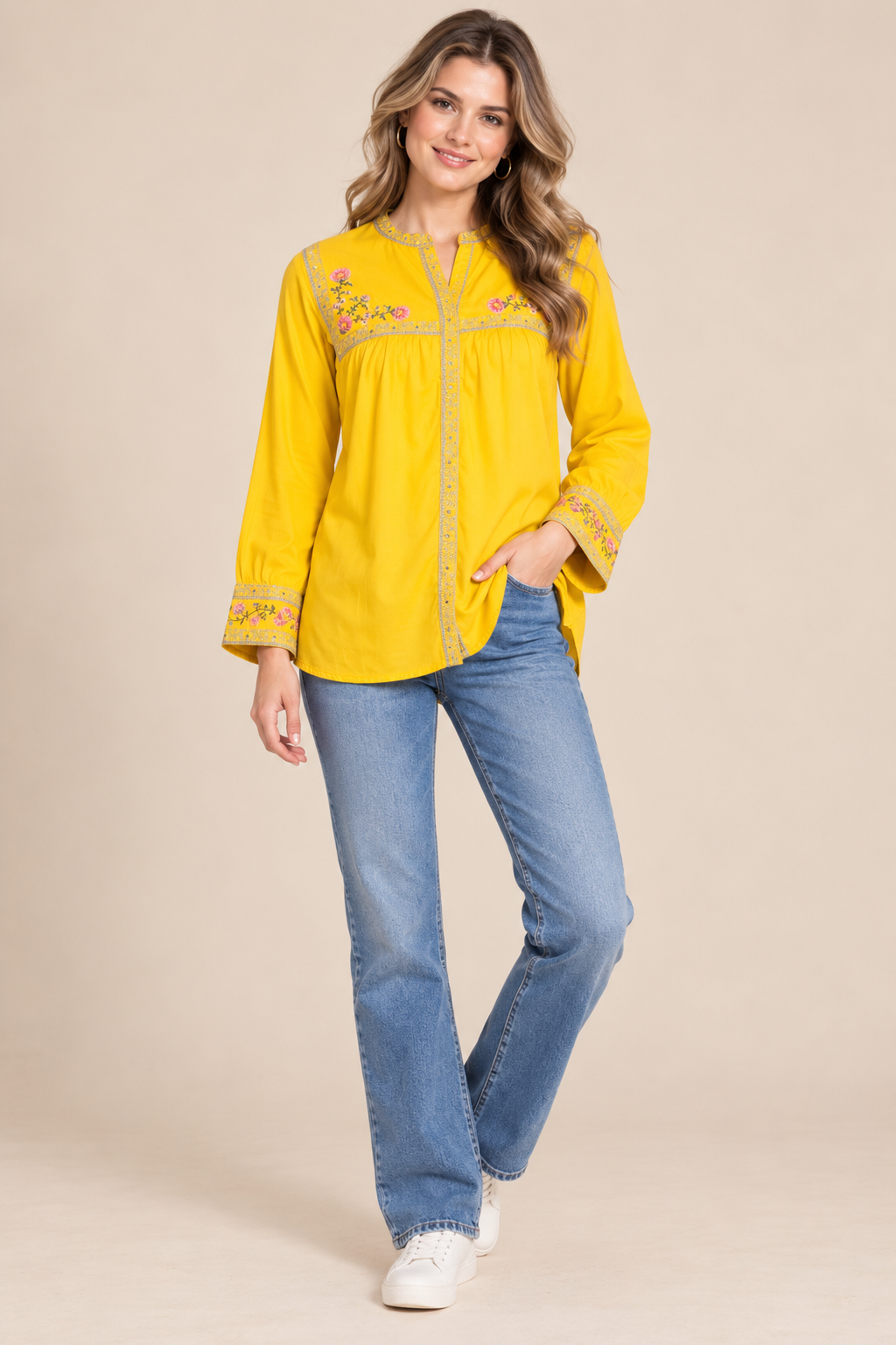 Women's Rayon Embroidered Long Sleeve Top (L &  XL)