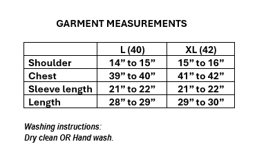 Size guide for Women's Rayon Embroidered Long Sleeve Top (L &  XL)