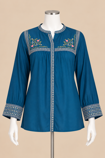 Women's Rayon Embroidered Long Sleeve Top (L &  XL)