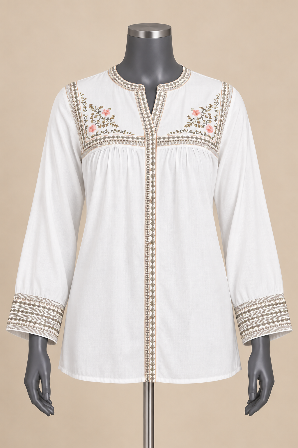 Women's Rayon Embroidered Long Sleeve Top (L &  XL)