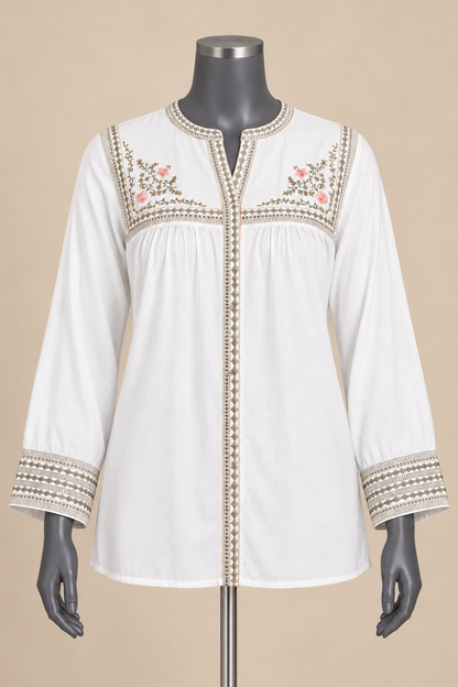 Women's Rayon Embroidered Long Sleeve Top (L &  XL)