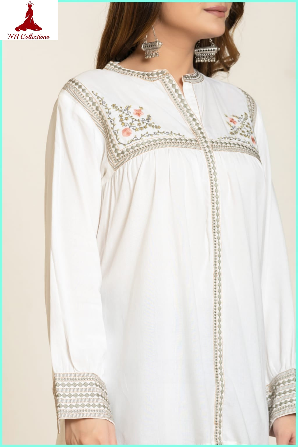 Women's Rayon Embroidered Long Sleeve Top (L &  XL)