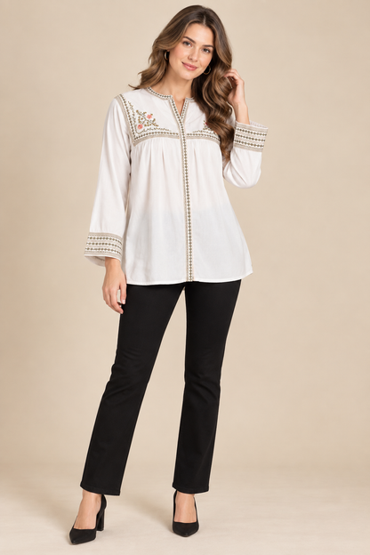Women's Rayon Embroidered Long Sleeve Top (L &  XL)