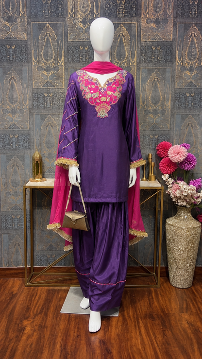 Women’s Purple mul silk farsi Salwar Set from S to 3XL