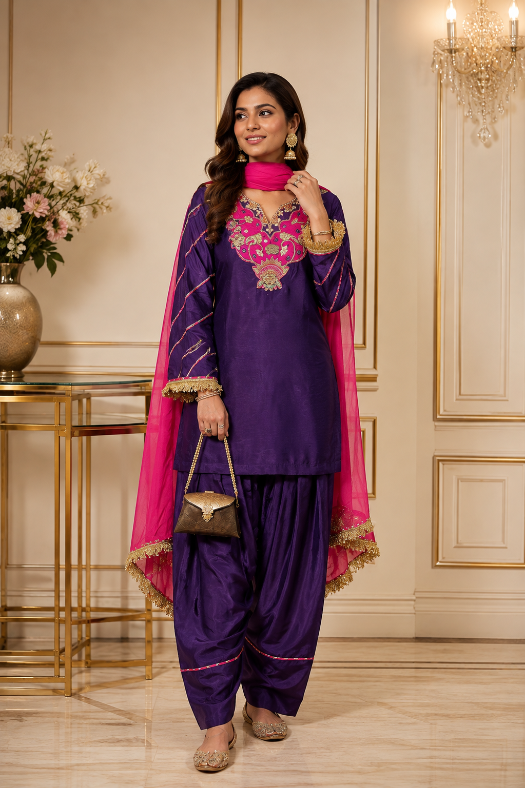 Women’s Purple mul silk farsi Salwar Set from S to 3XL