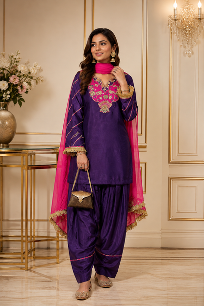 Women’s Purple mul silk farsi Salwar Set from S to 3XL