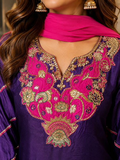 Women’s Purple mul silk farsi Salwar Set from S to 3XL