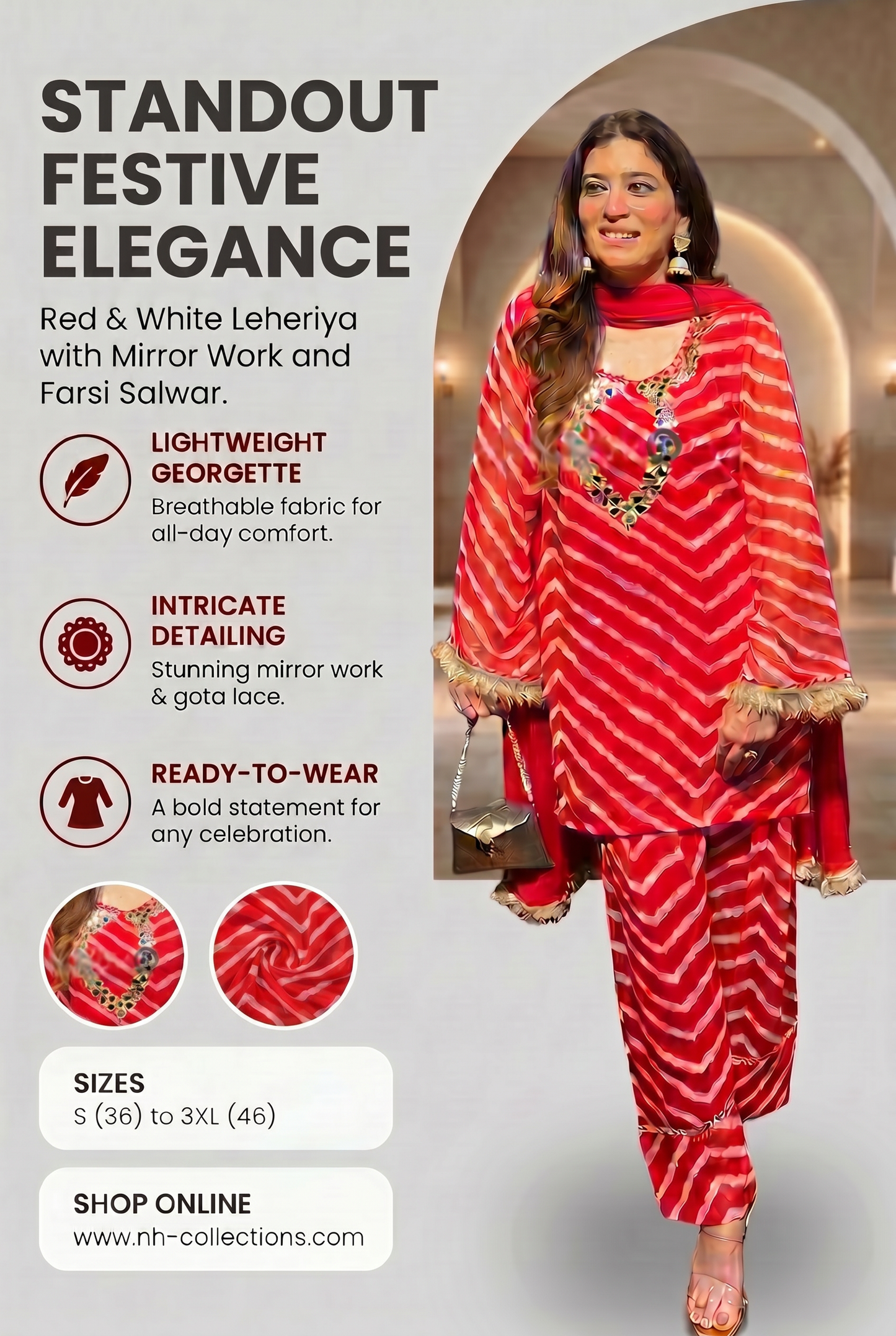 Women's Red Leheriya printed georgette Farsi salwar set - additional product view