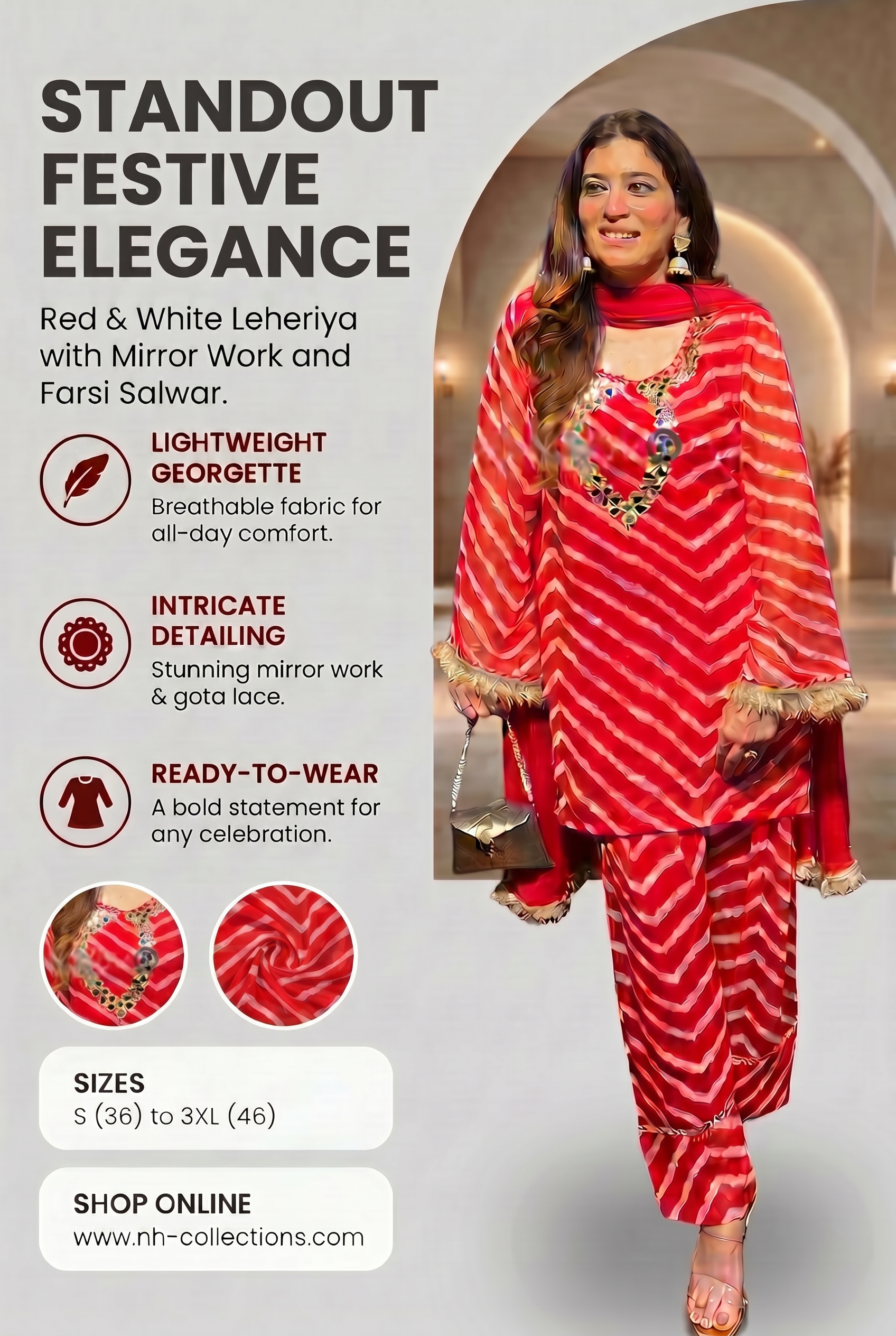 Women's Red Leheriya printed georgette Farsi salwar set - additional product view
